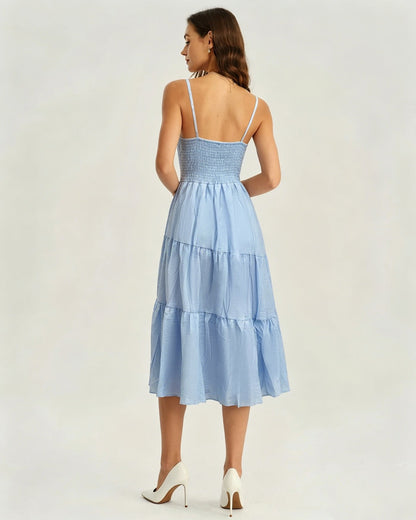 Vestido Midi A-Line con Volantes en Azul