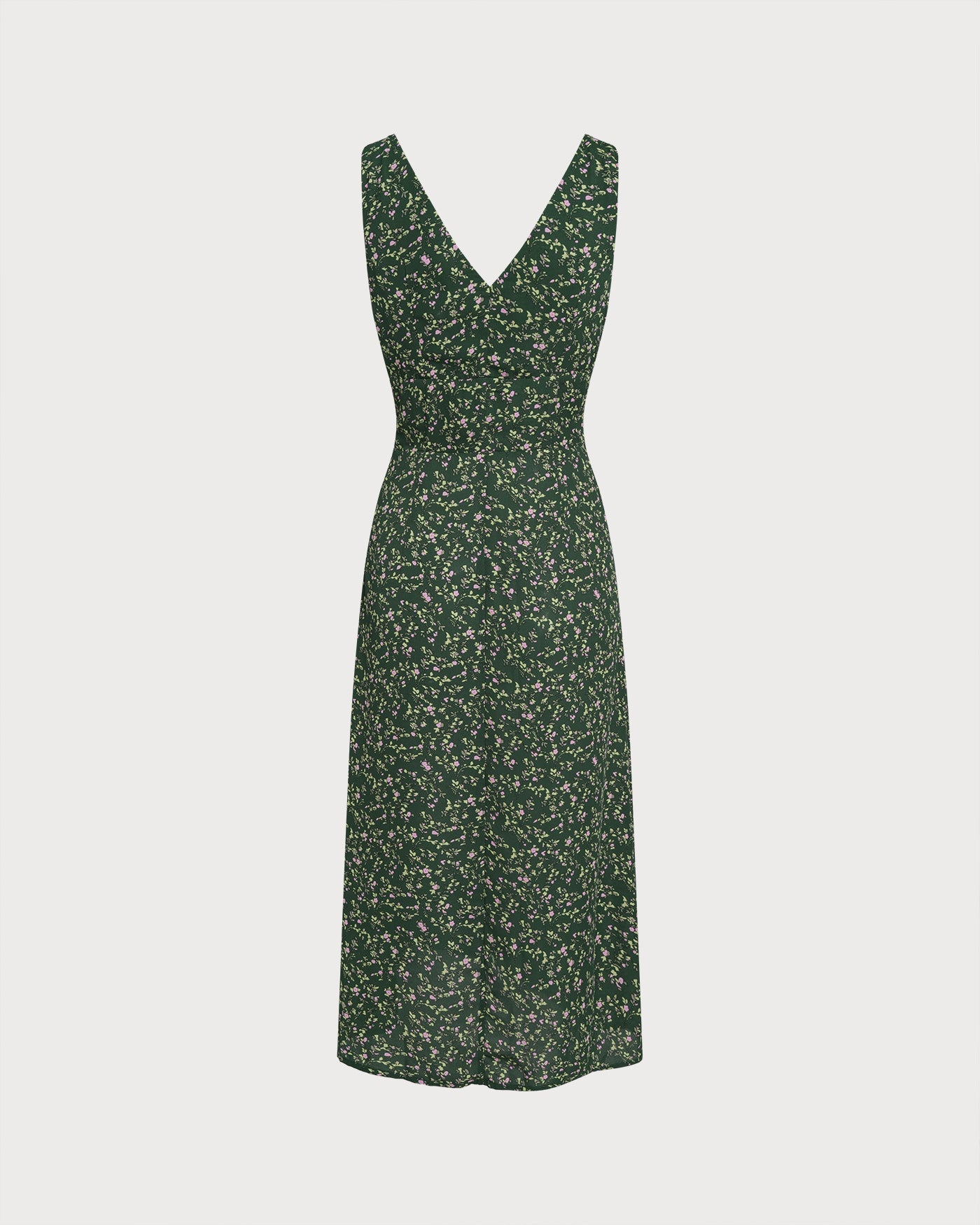 Vestido Midi Floral Verde con Escote en V
