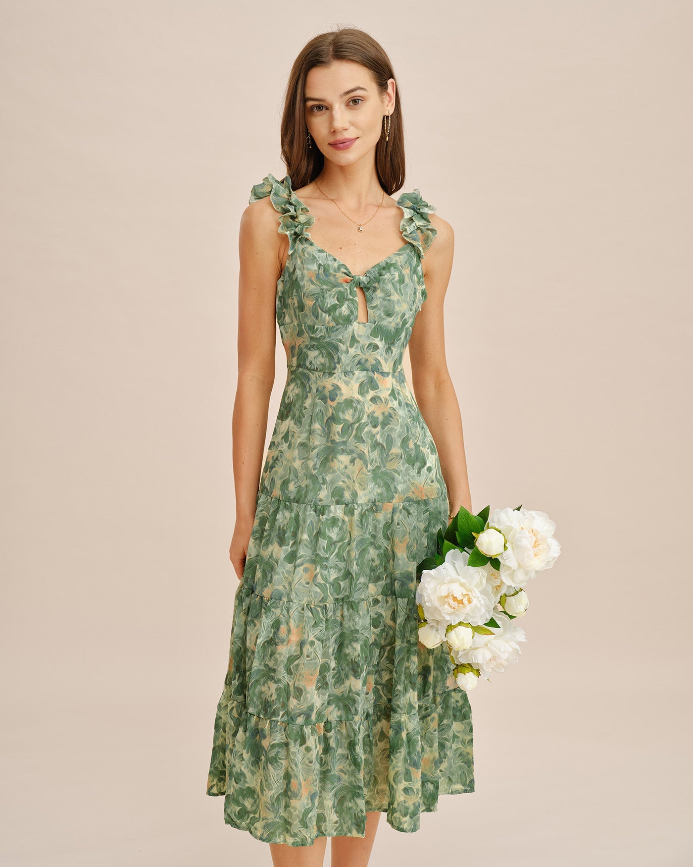 Vestido Midi Sin Mangas Arrugado Verde