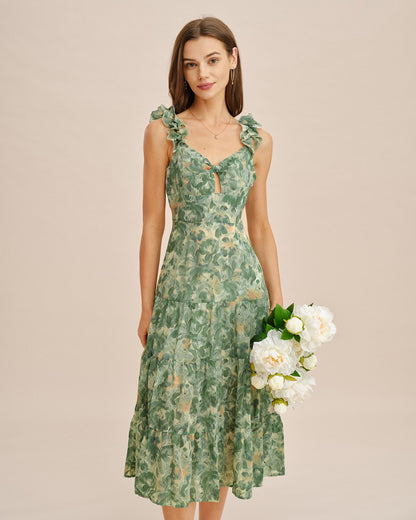Vestido Midi Sin Mangas Arrugado Verde