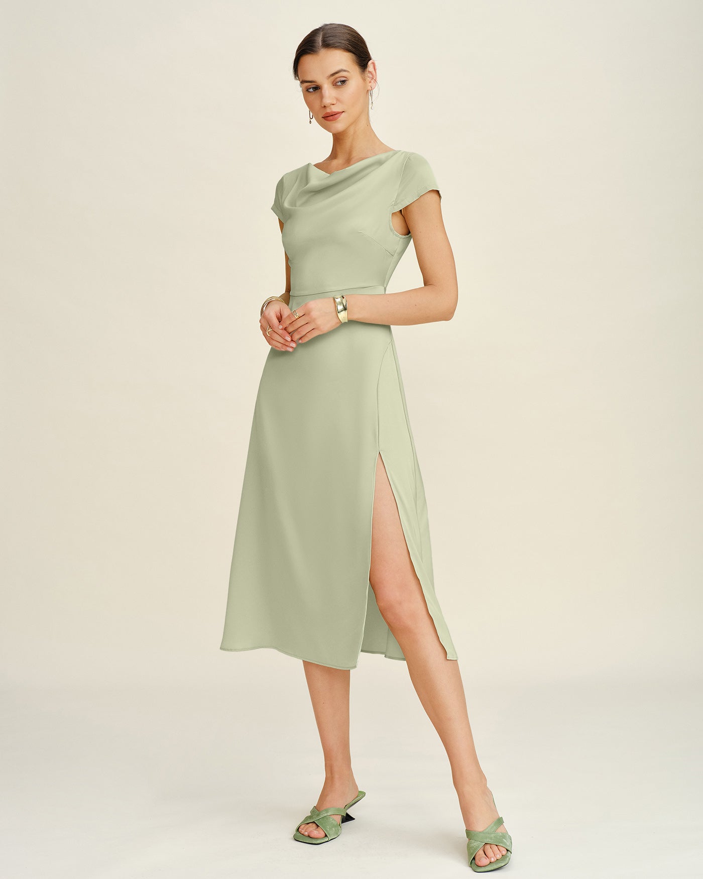 Túnica Midi Verde con Cuello Barco