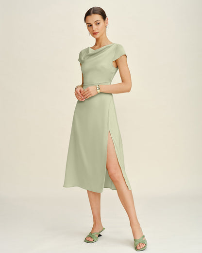 Túnica Midi Verde con Cuello Barco