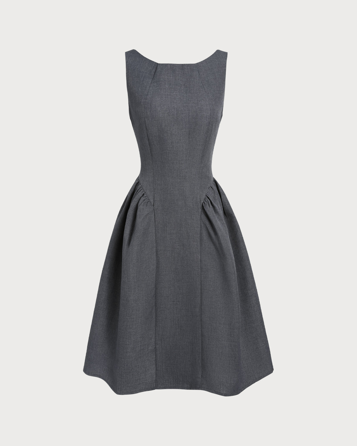 Vestido Midi Sin Mangas de Cuello Barco Gris