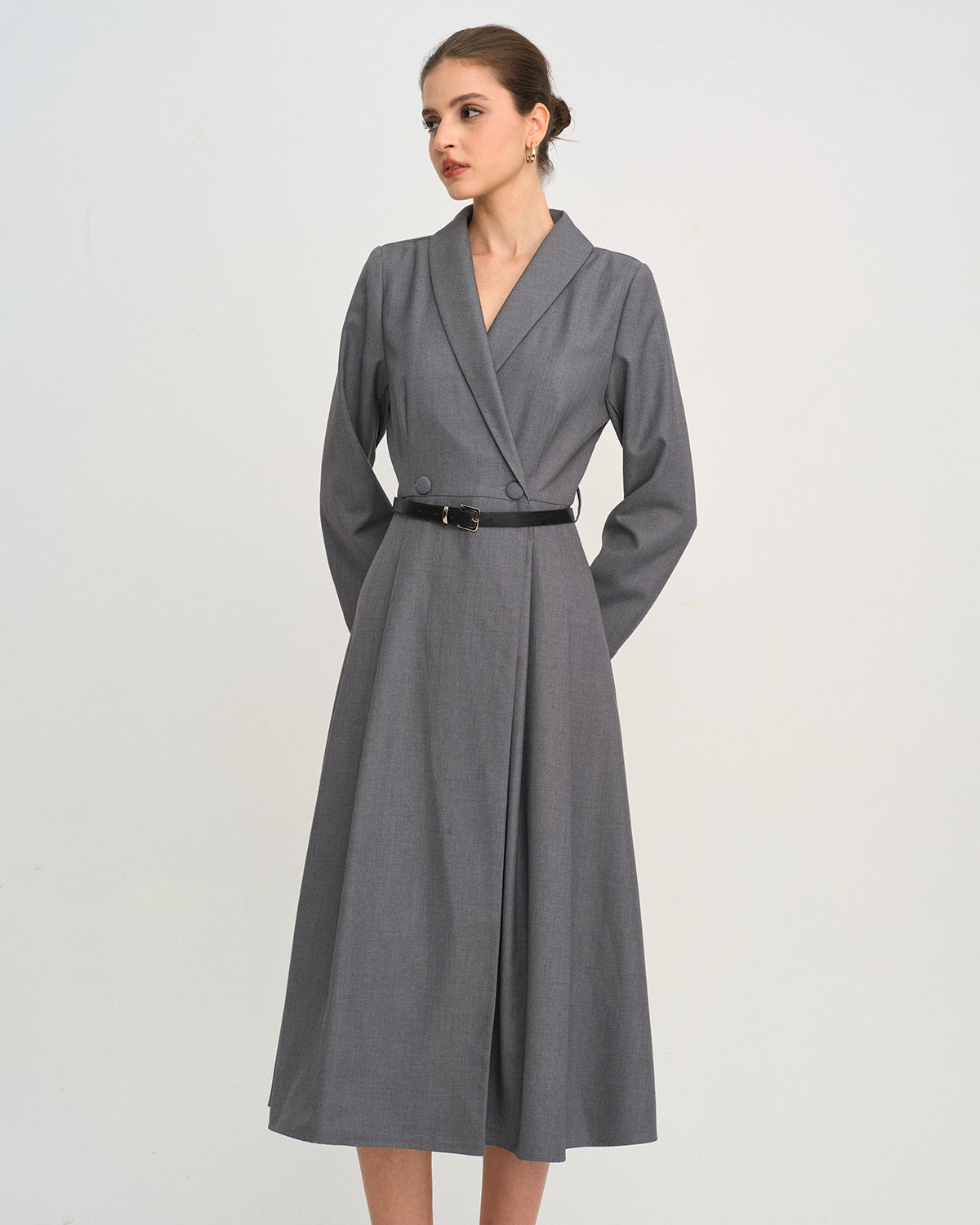 Vestido Midi A-Line Gris