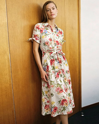 Vestido Midi con Corbata Floral