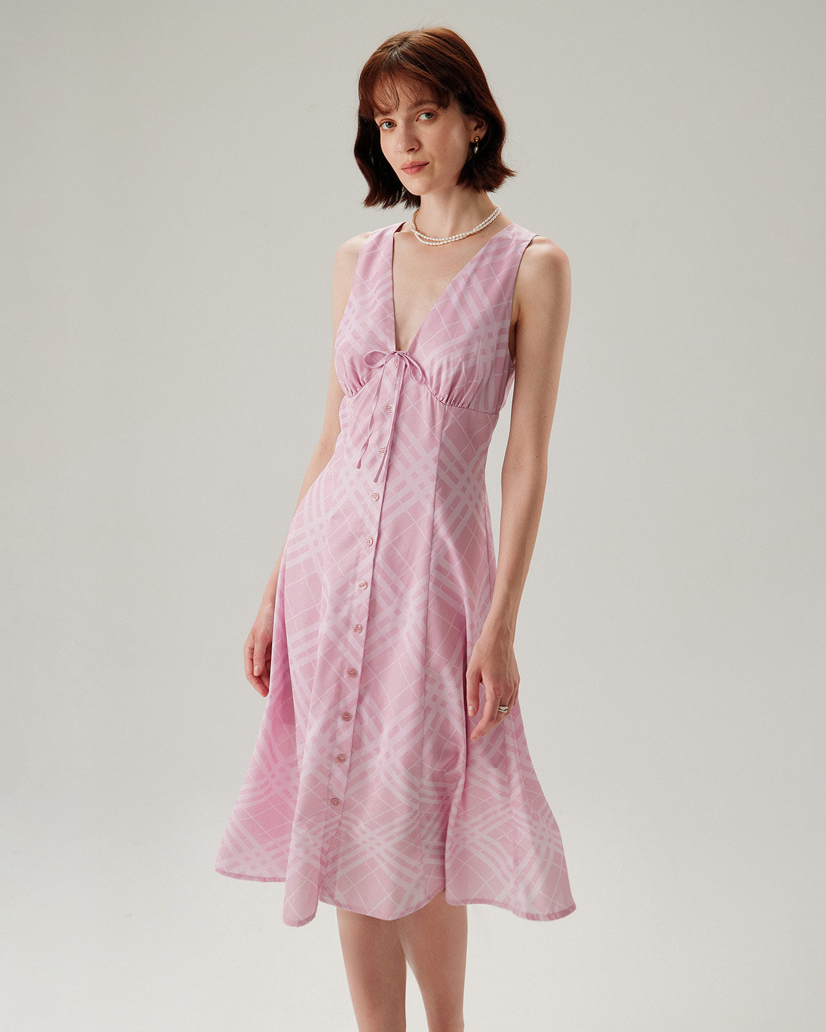 Vestido Midi Sin Mangas a Rayas Rosadas
