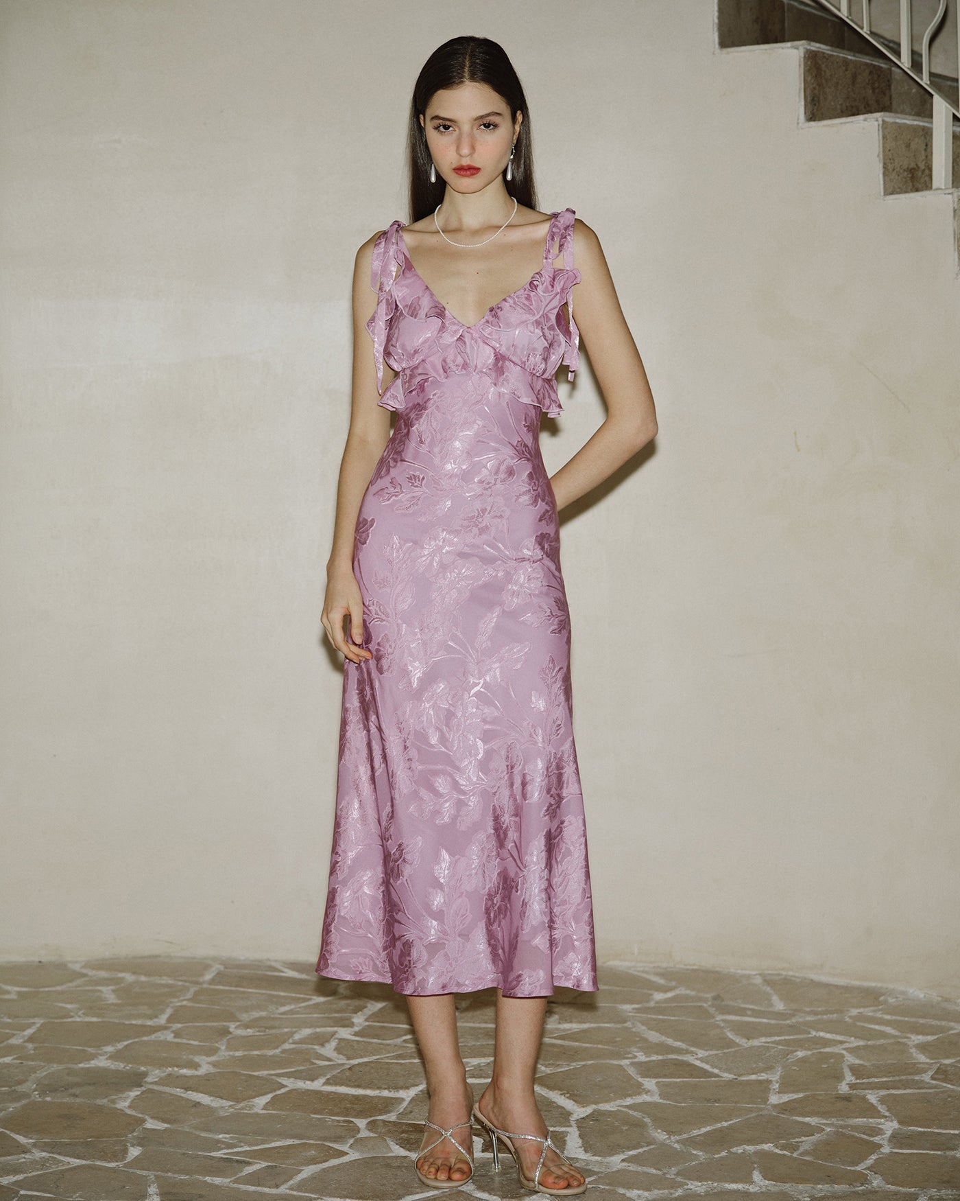 Vestido Maxi Sin Mangas de Jacquard Púrpura