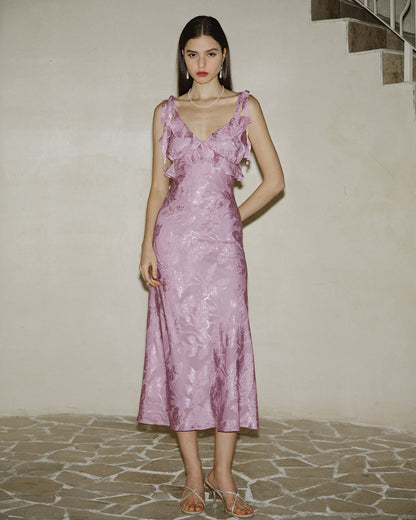 Vestido Maxi Sin Mangas de Jacquard Púrpura