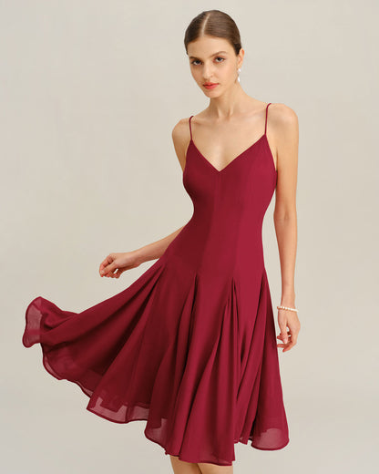 Vestido Midi A-Line de Chiffon Rojo