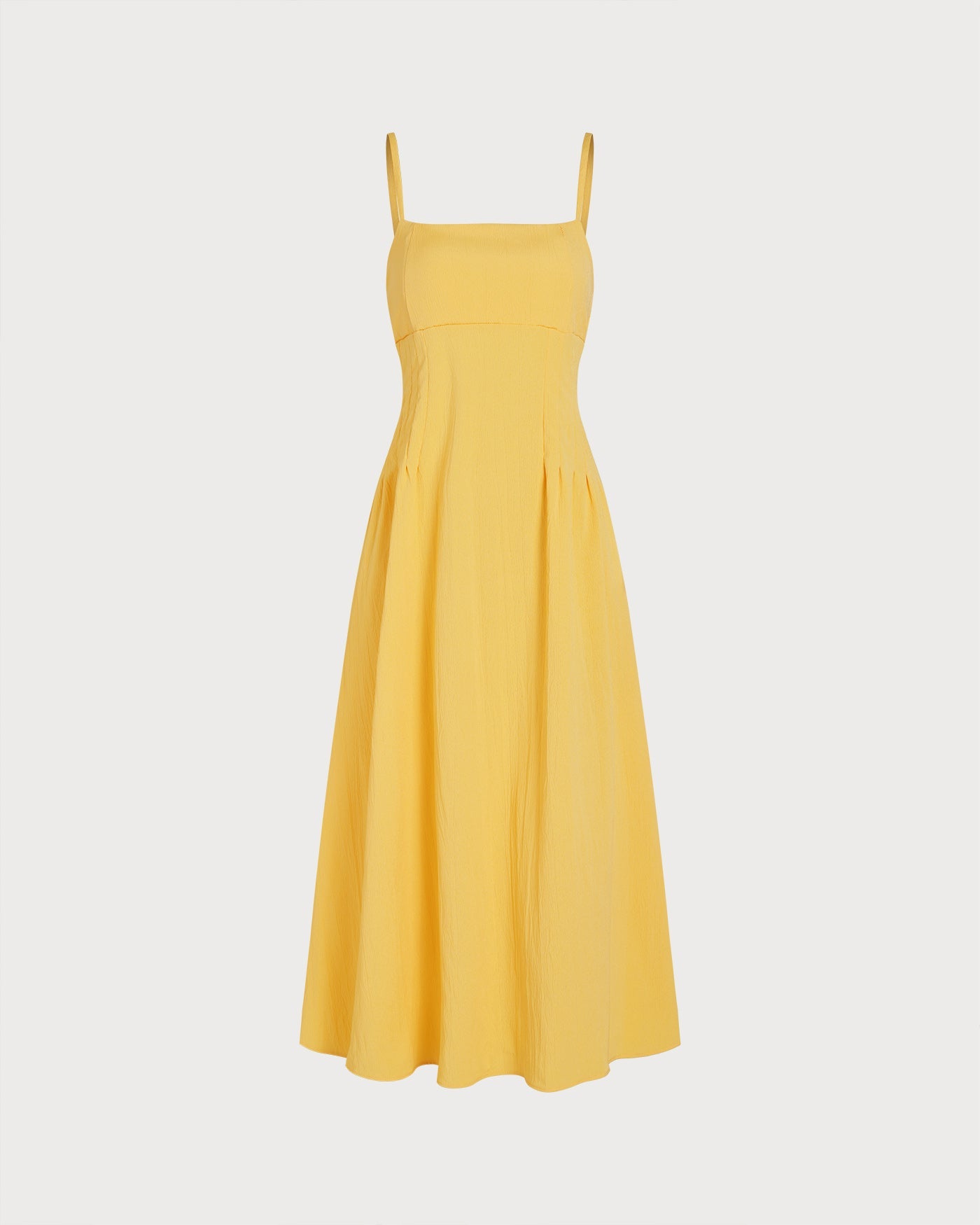 Vestido Midi A-Line Amarillo con Pliegues