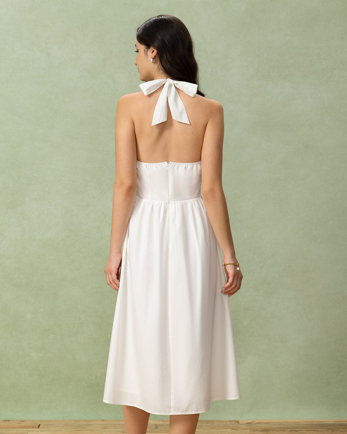 Vestido Midi Halter de Bordado Blanco