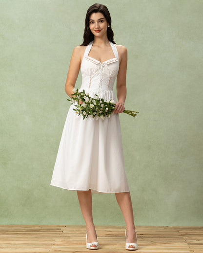 Vestido Midi Halter de Bordado Blanco