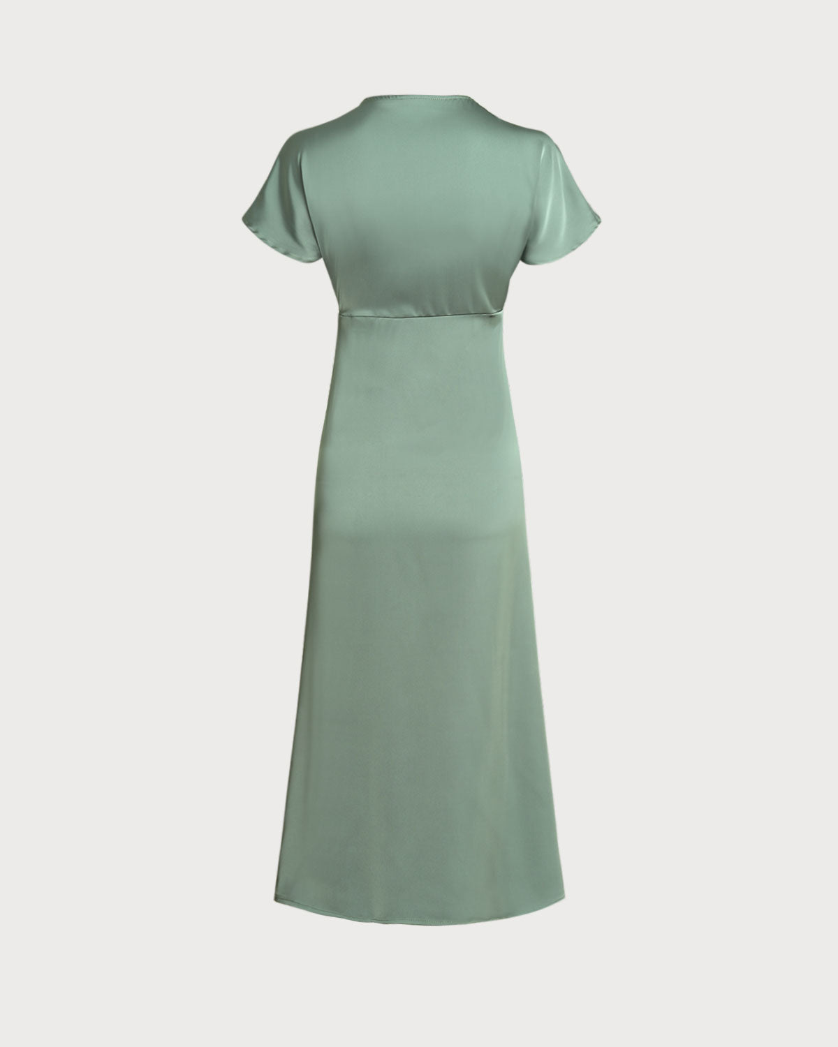Vestido Midi A-Line Verde de Satén con Escote en V