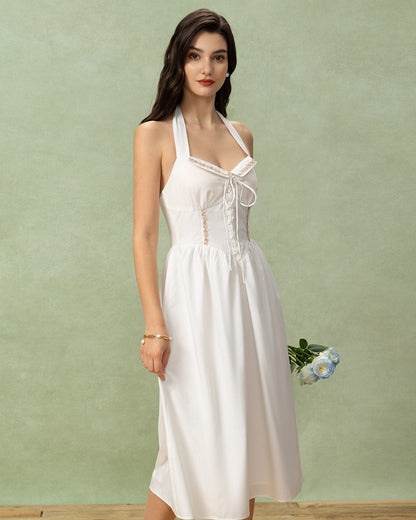 Vestido Midi Halter de Bordado Blanco