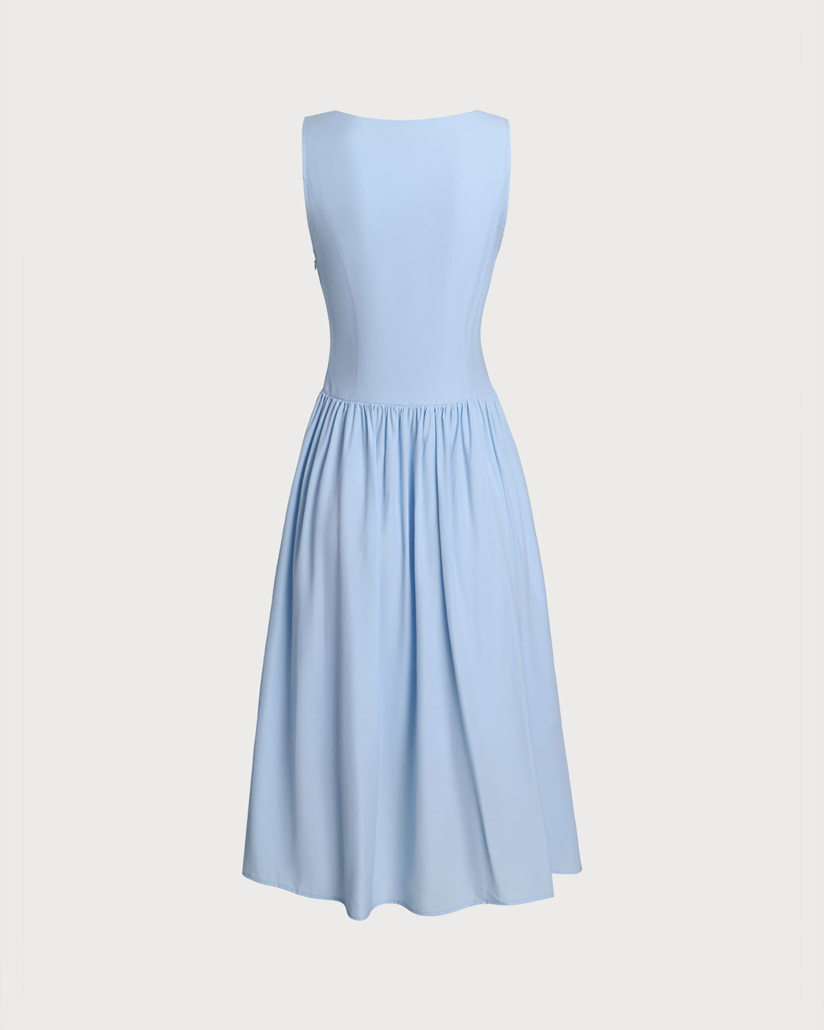 Vestido Midi Sin Mangas Botonero Azul con Escote en V