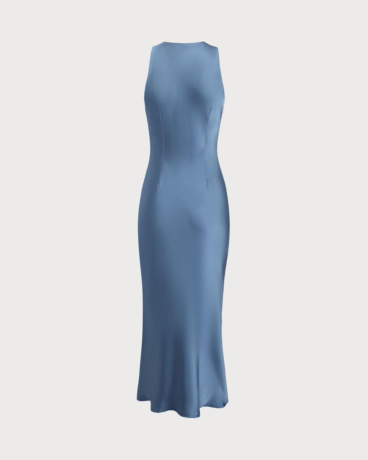 Vestido Midi de Satén Azul con Escote Barco