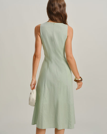 Vestido Midi Sin Mangas de Cuello Redondo Verde