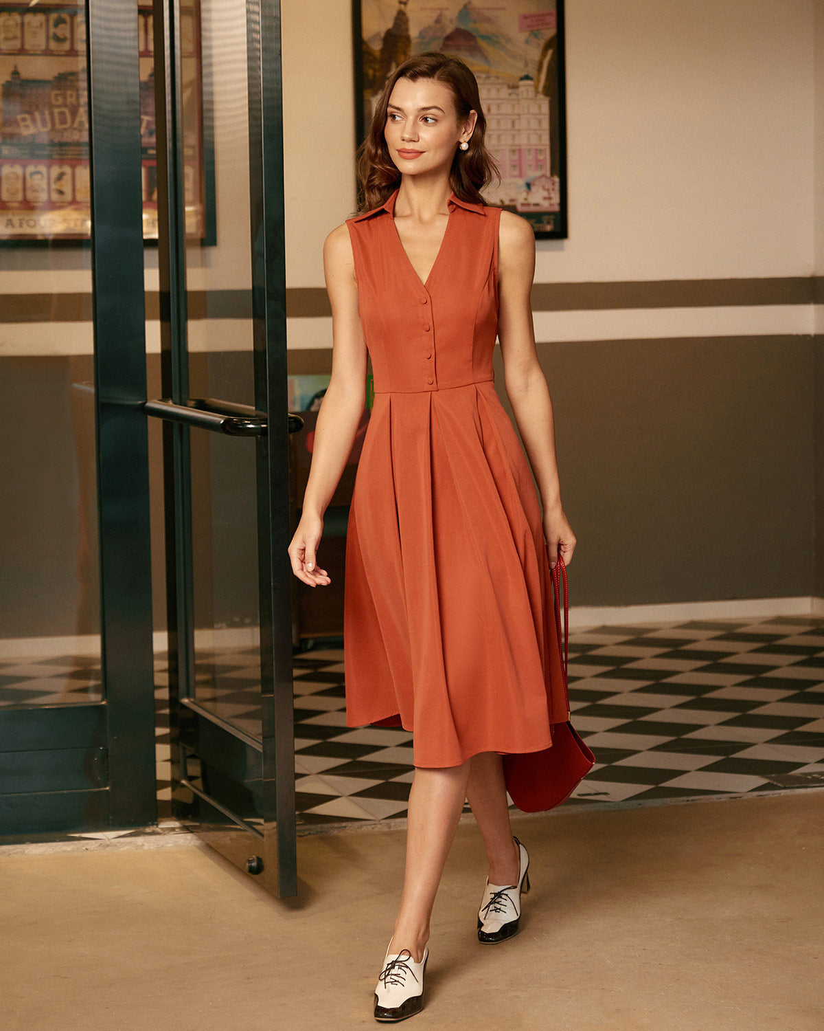 Vestido Midi Sin Mangas Rojo