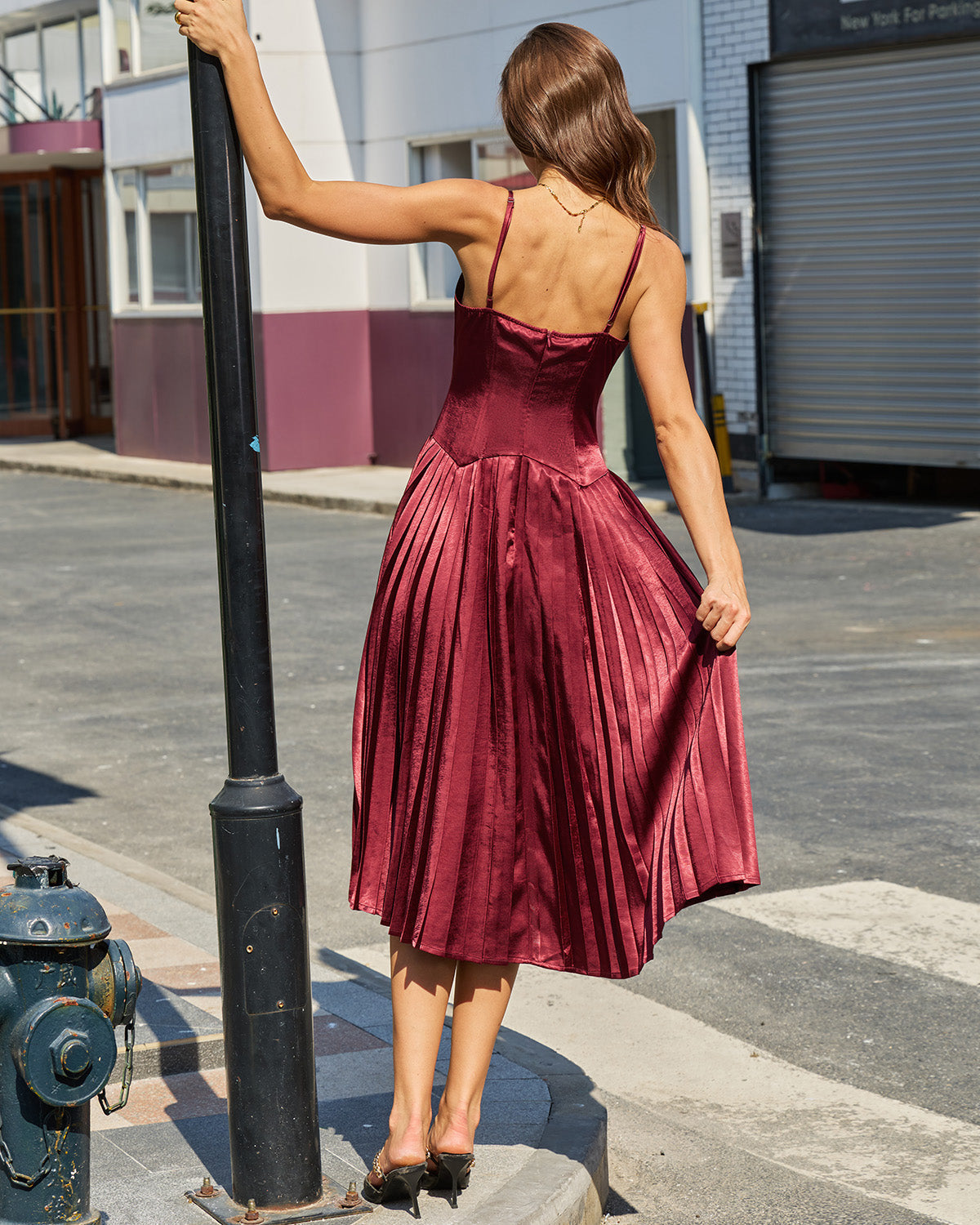 Vestido Midi Deslizante A-Line en Rojo Vino