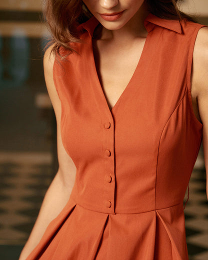 Vestido Midi Sin Mangas Rojo