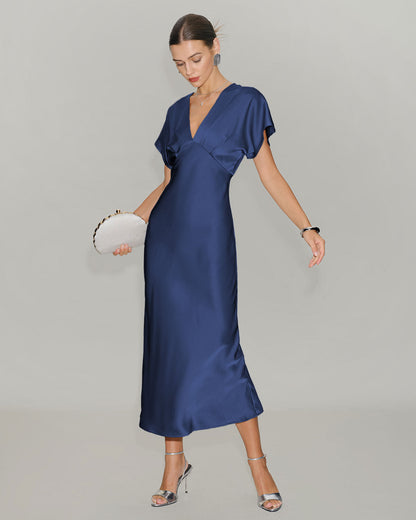 Vestido Midi de Satén con Mangas de Cowl