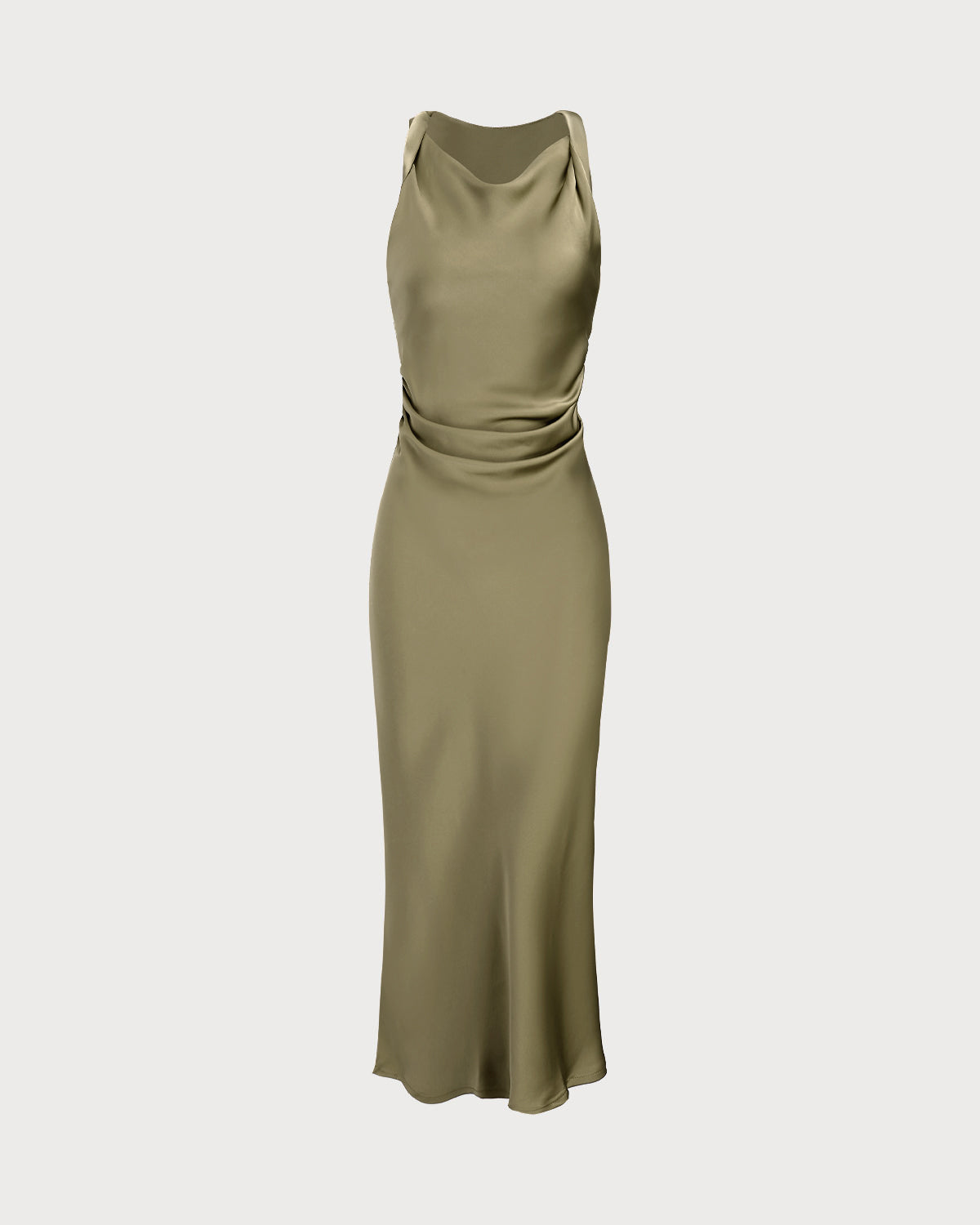 Vestido Midi Sin Mangas de Satén Verde
