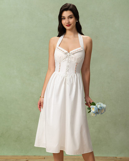 Vestido Midi Halter de Bordado Blanco
