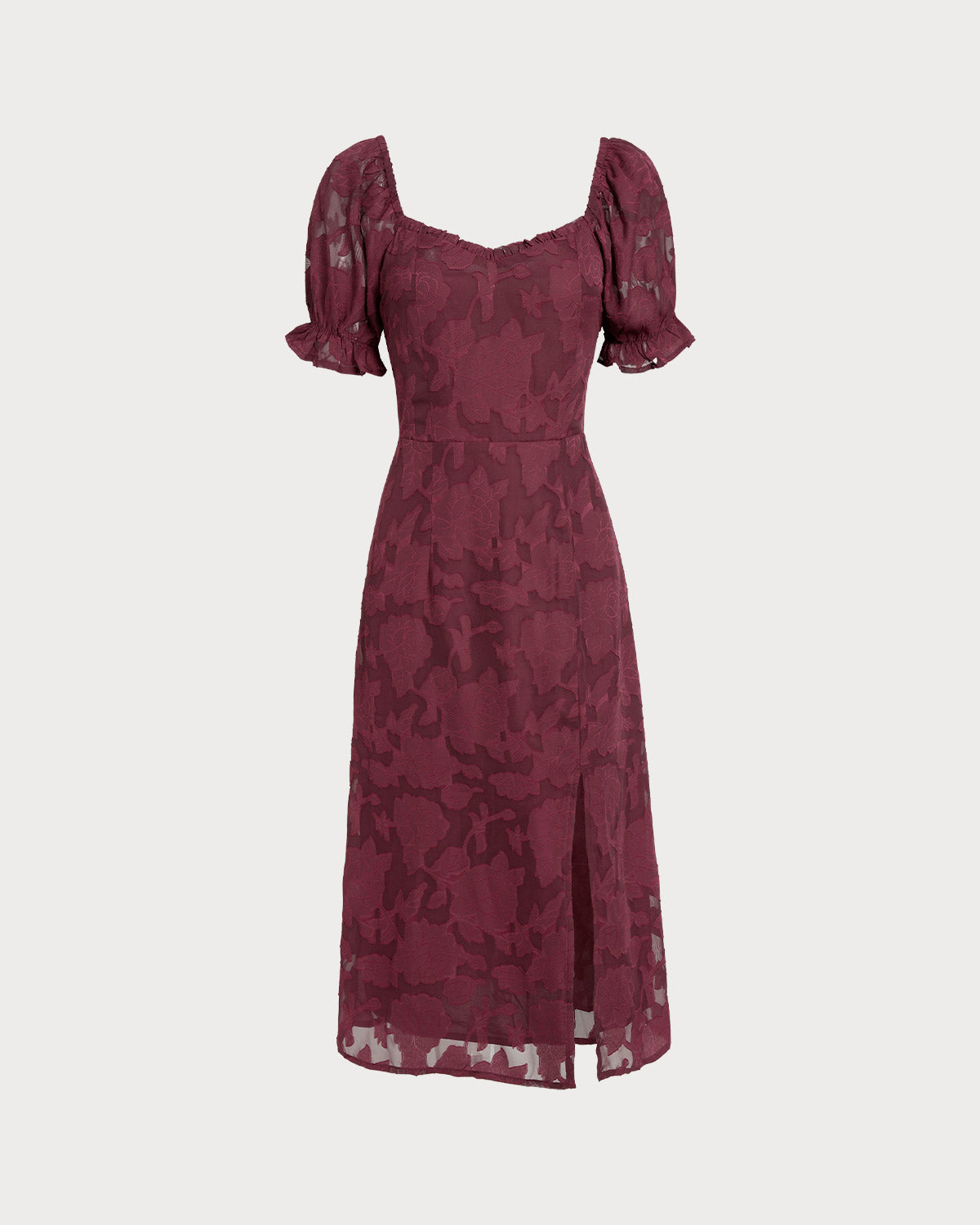 Vestido Midi Jacquard Rojo Vino con Abertura