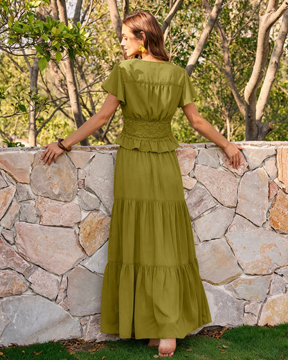 Falda Maxi de Chifón con Cintura Elástica Verde