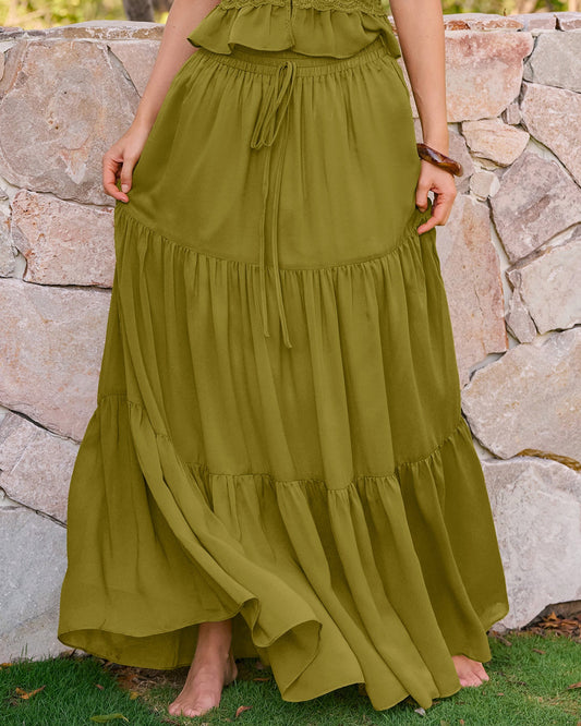 Falda Maxi de Chifón con Cintura Elástica Verde