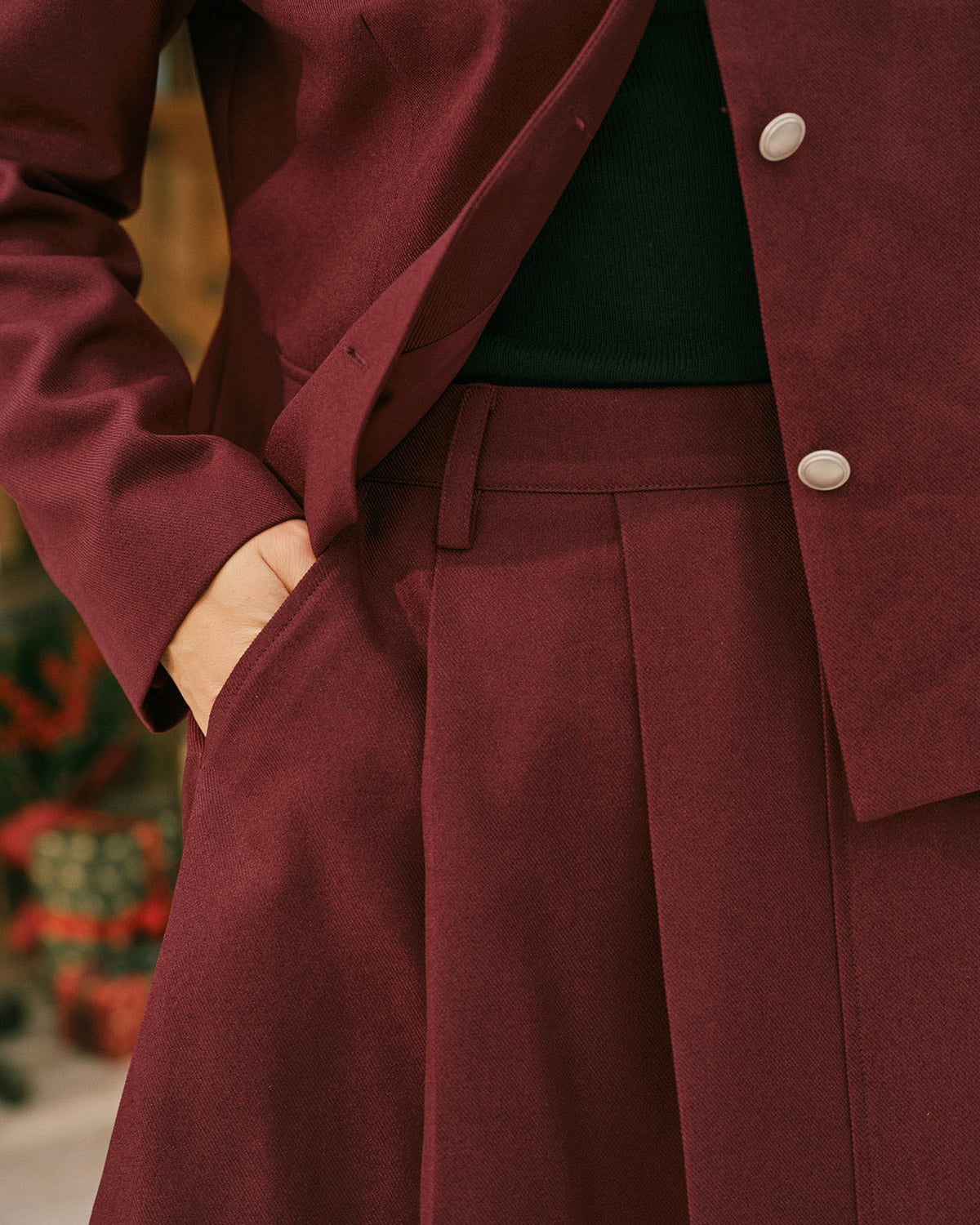 Falda Mini A-Line Plisada Color Rojo Vino