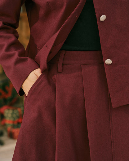Falda Mini A-Line Plisada Color Rojo Vino