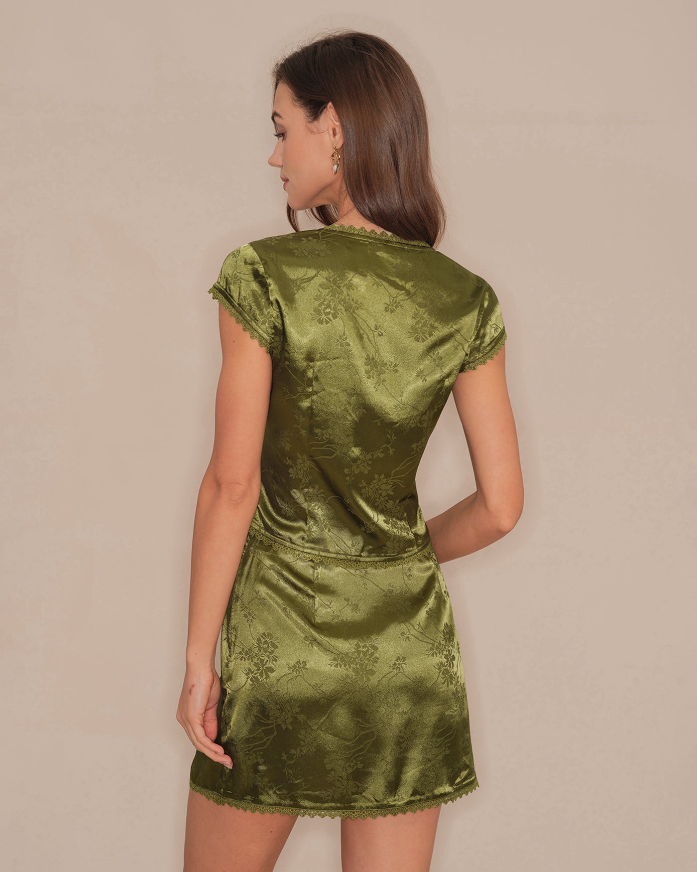 Falda Mini de Satén Floral Verde