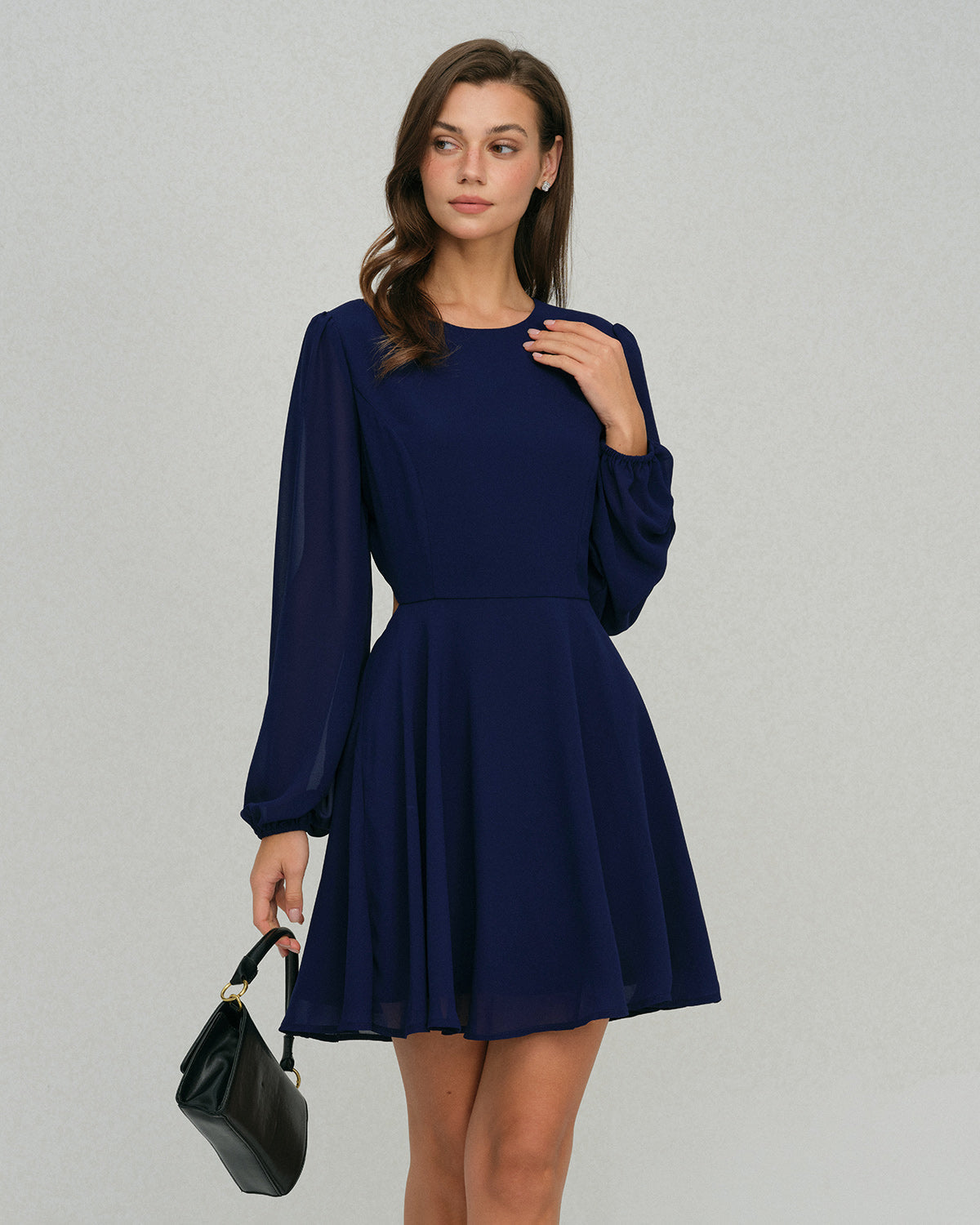 Vestido Mini A-Line de Chifón Azul Sin Espalda