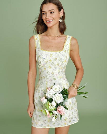Vestido Mini Deslizante Texturizado Floral Albaricoque