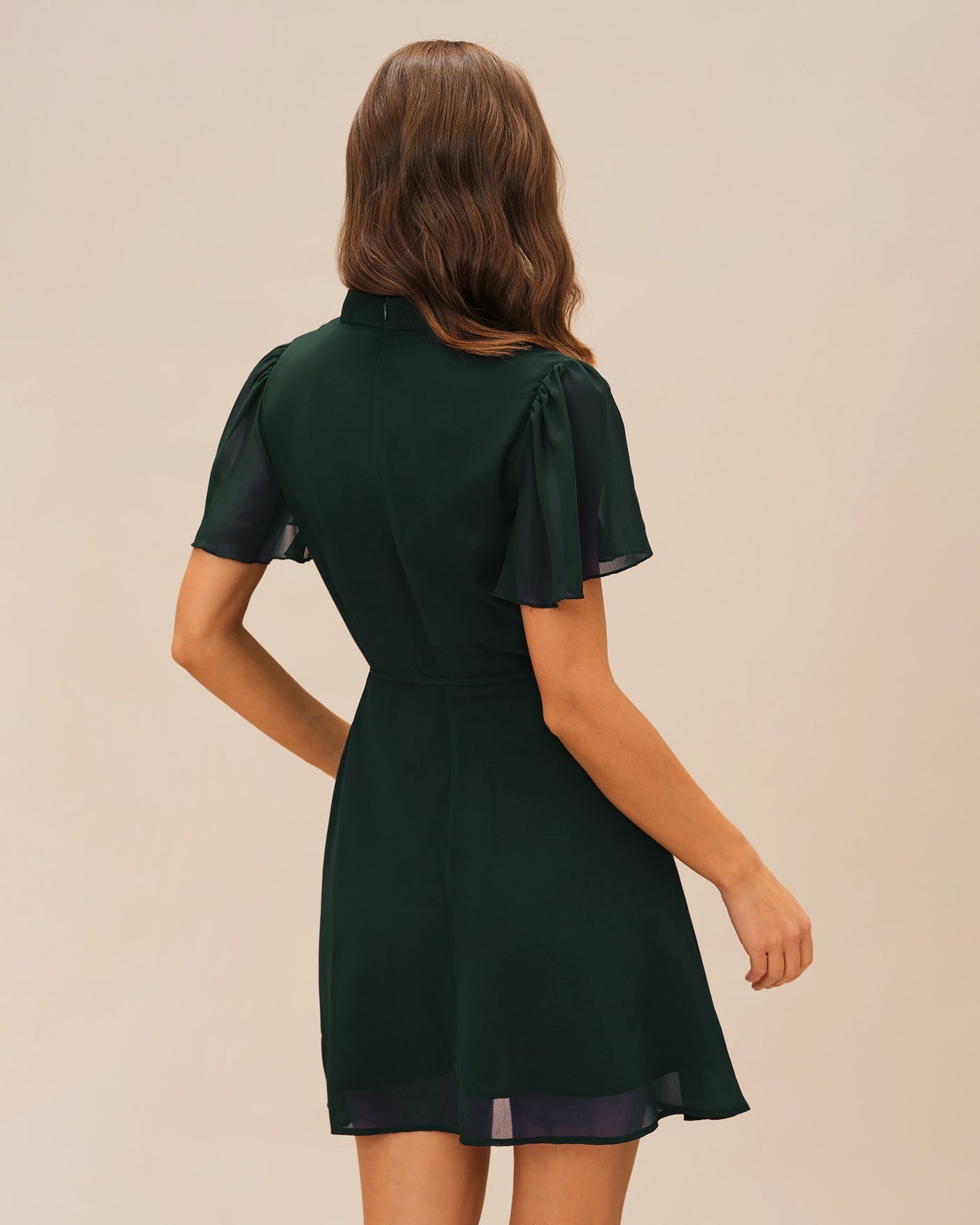 Vestido Mini de Manga Mariposa Verde