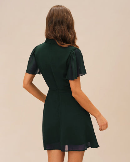 Vestido Mini de Manga Mariposa Verde