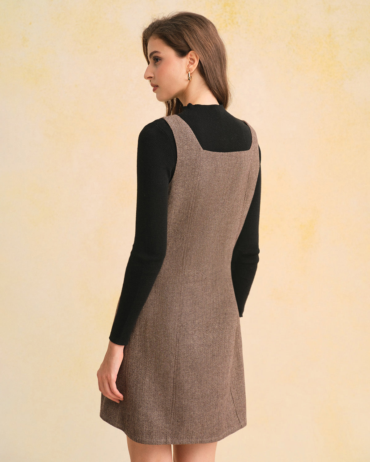 Vestido Mini Sin Mangas con Escote Cuadrado Marrón