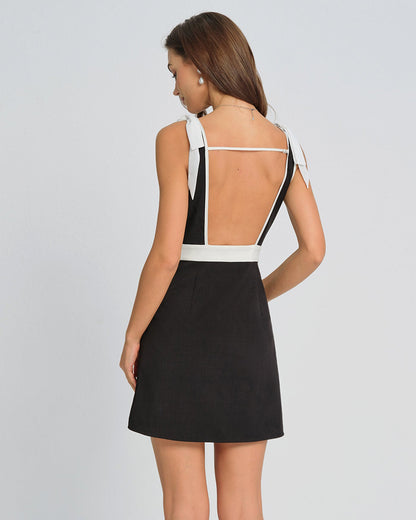 Vestido Mini con Lazo Contraste Negro