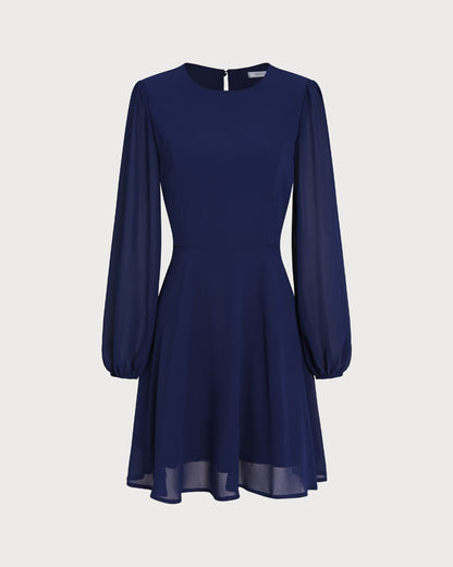 Vestido Mini A-Line de Chifón Azul Sin Espalda