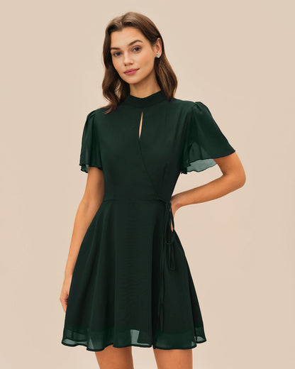 Vestido Mini de Manga Mariposa Verde