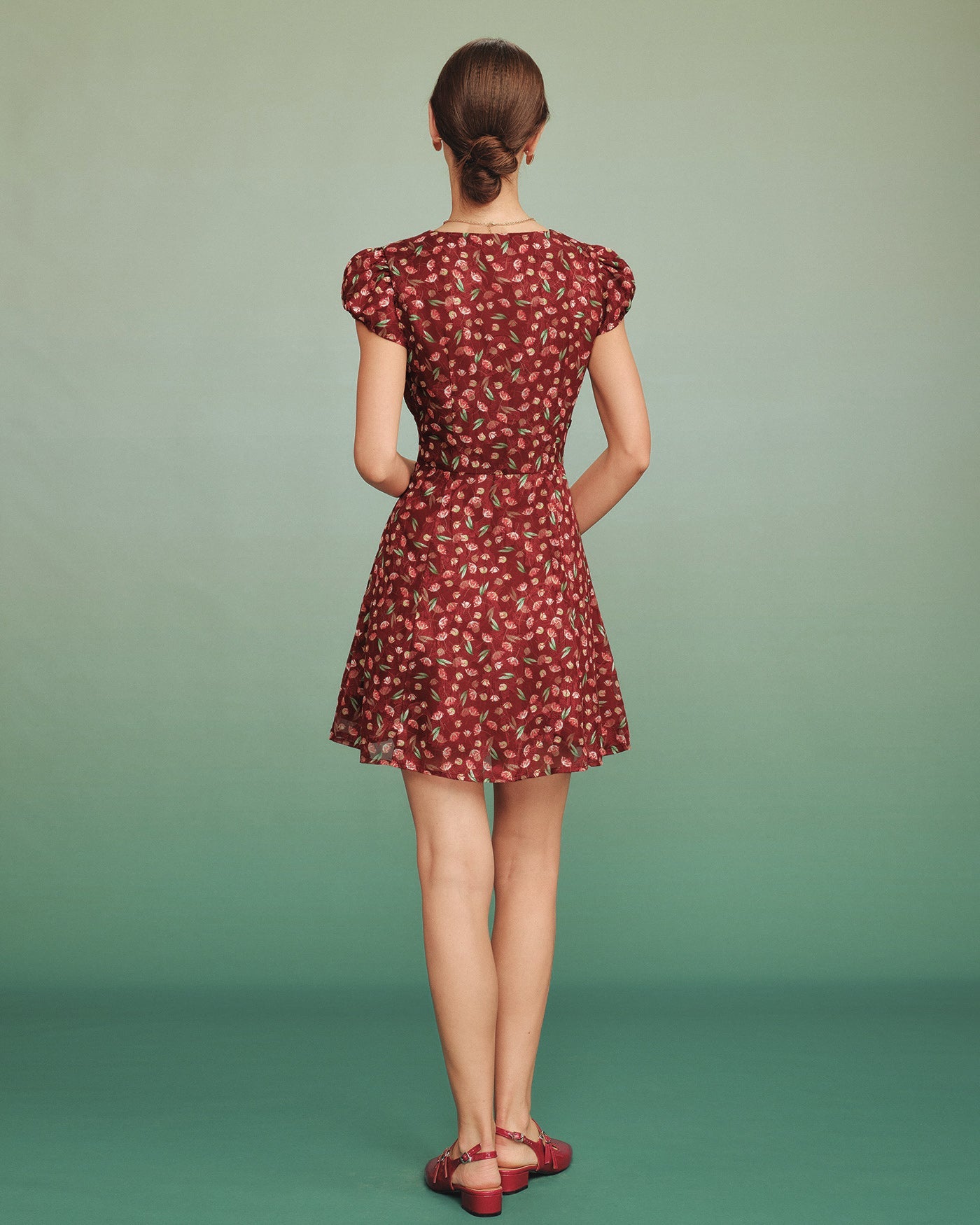 Túnica Mini Vestido Jacquard Cuello en V Rojo