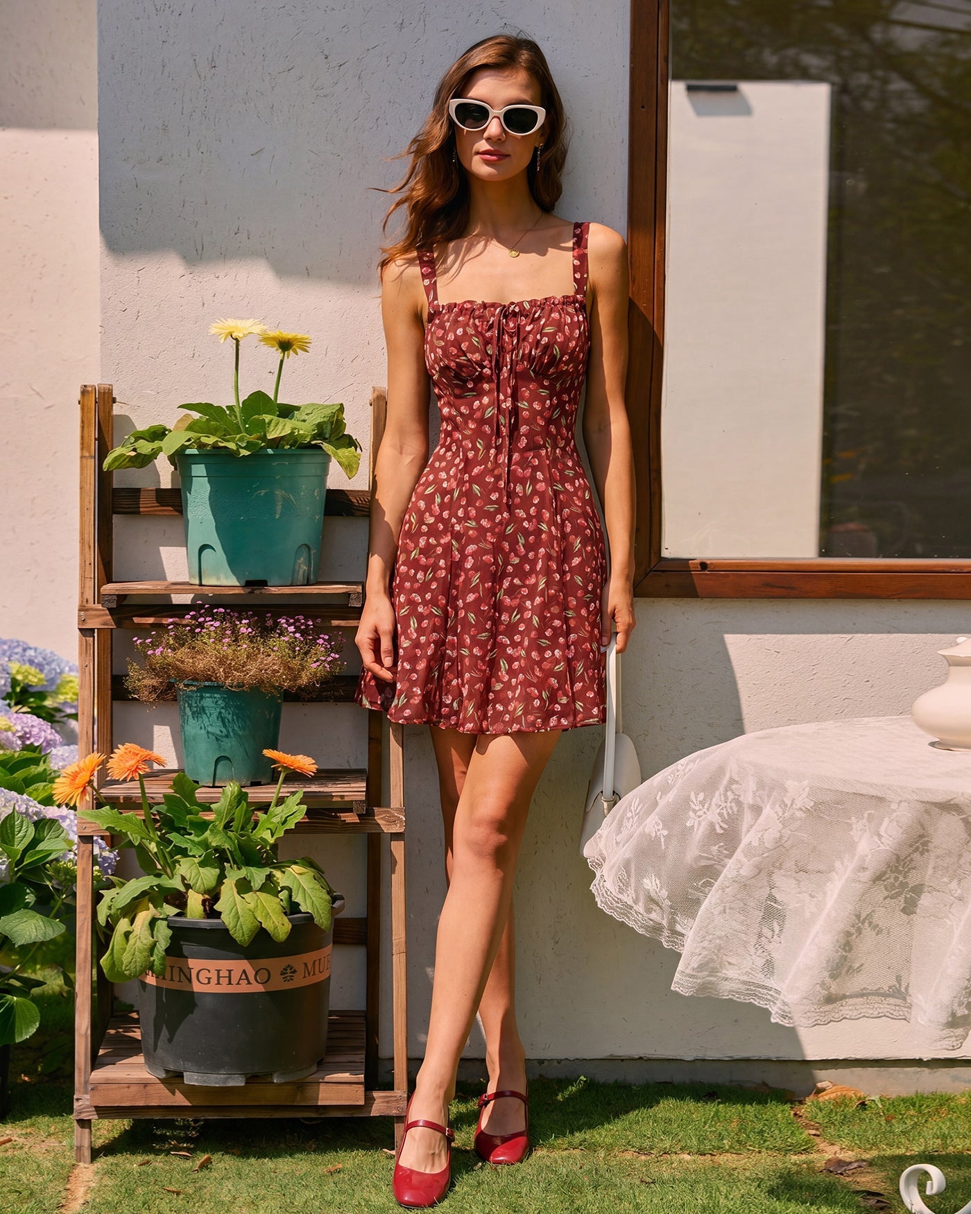 Vestido Mini Slip Floral Rojo