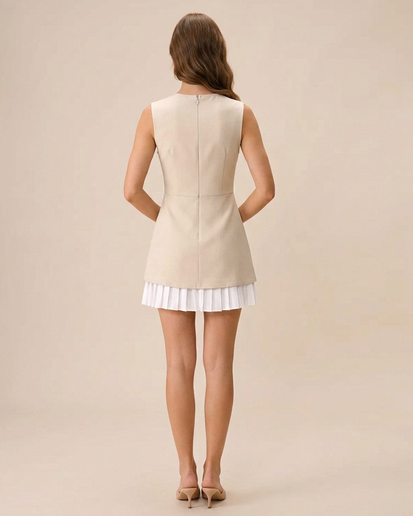 Vestido Mini Plisado de Melocotón para Mujer