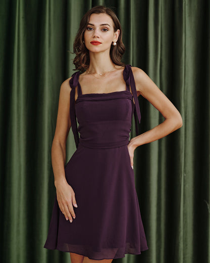 Vestido Mini de Chifón con Tirantes Morado