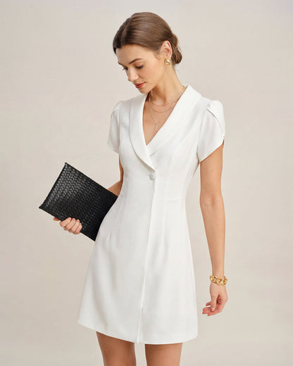 Vestido Mini de Satén con Botón en Color Beige