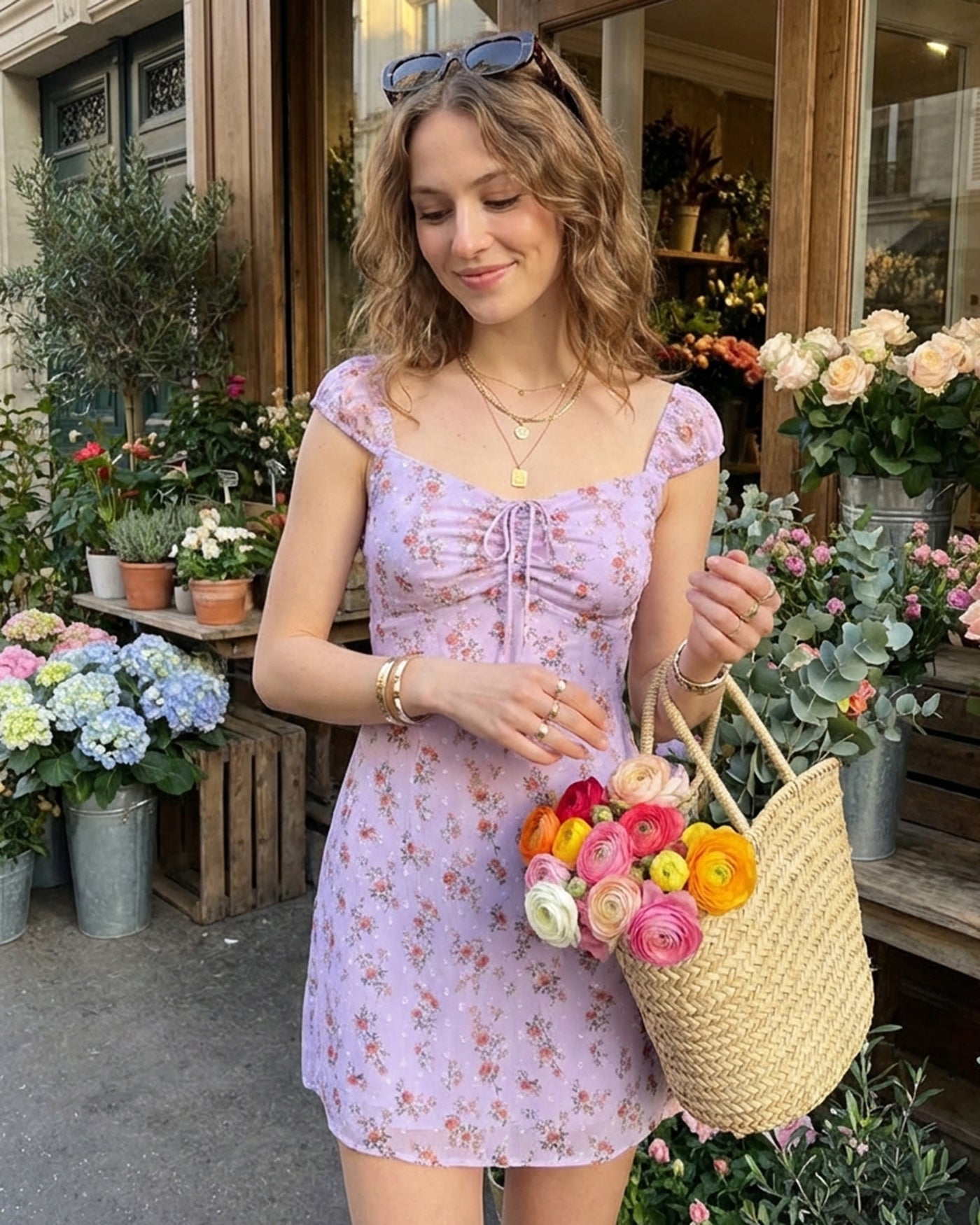 Vestido Mini Jacquard con Escote Corazón Púrpura