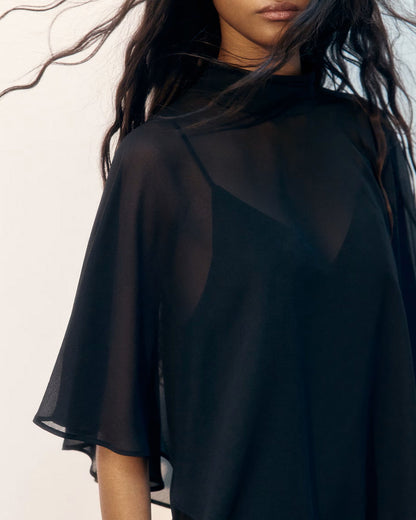 Vestido Mini de Manga Capa Negra
