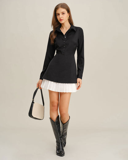 Vestido Mini A-Line Contraste Negro