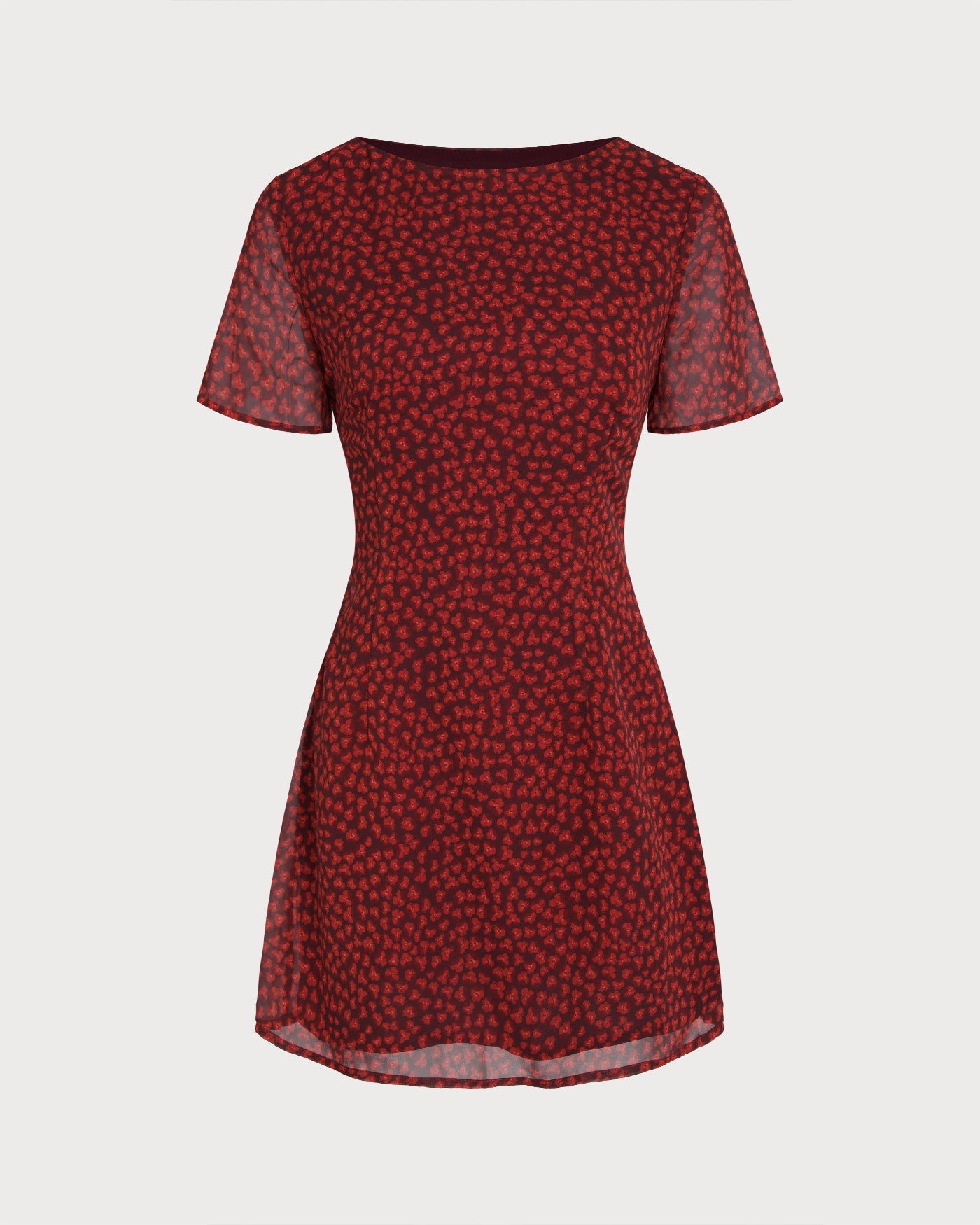 Vestido Mini Floral con Cuello Barco Rojo